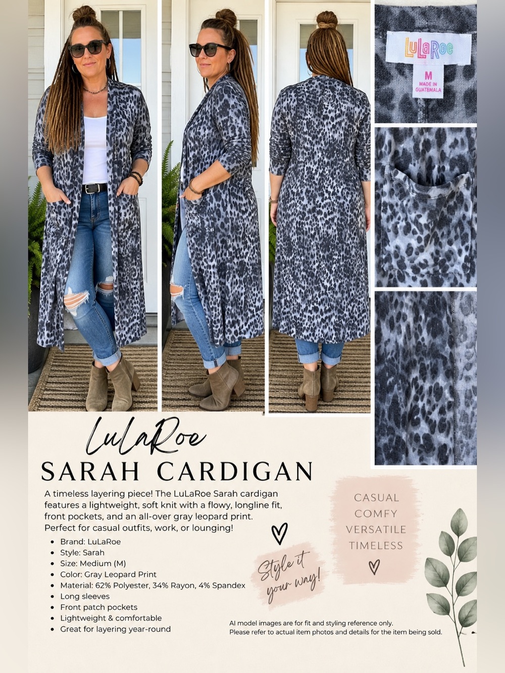 LuLaRoe Sarah Cardigan - Gray Leopard